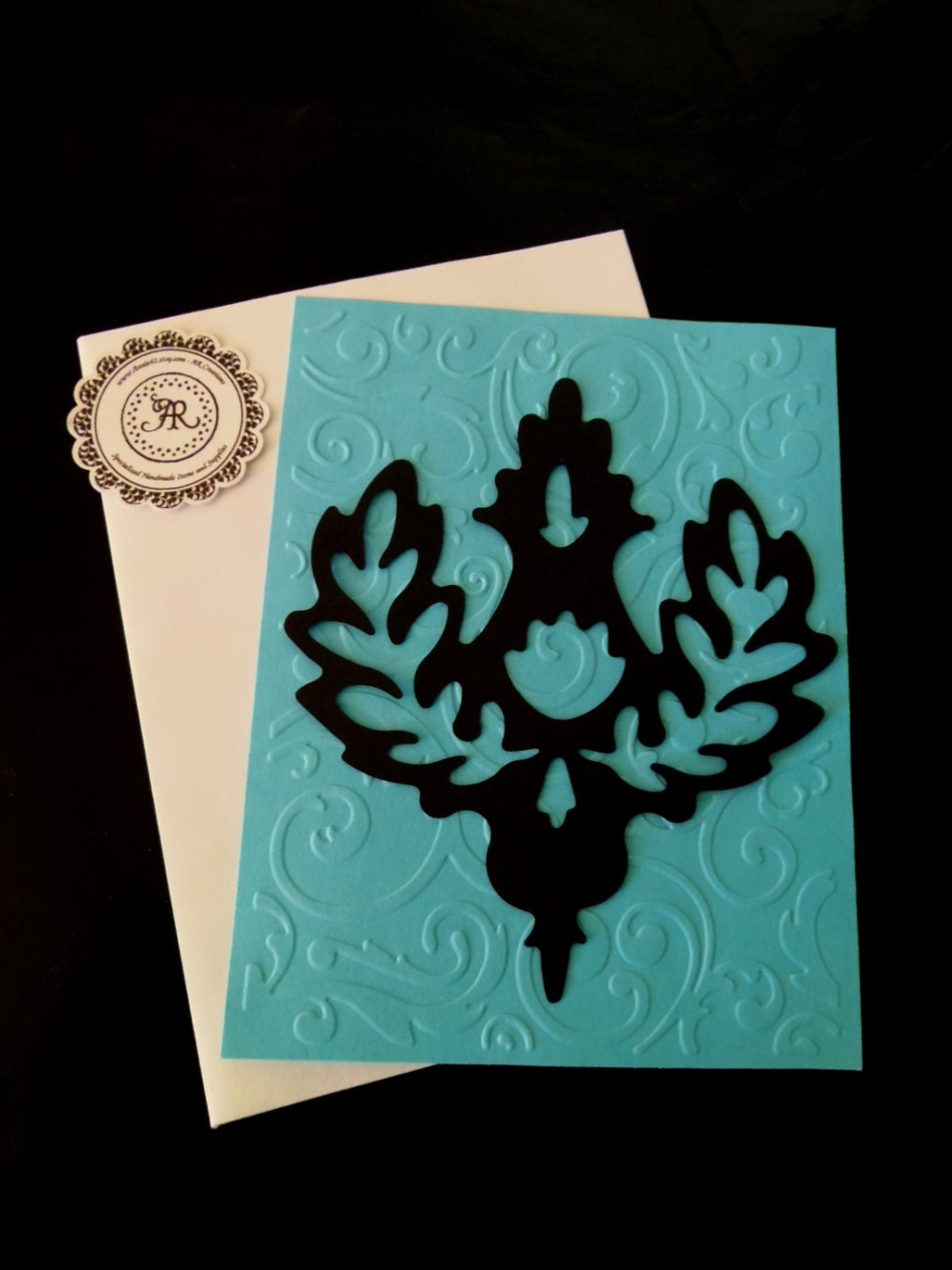 Black Damask Die Cuts, Cardstock Paper Punches, Damask Wedding Invitations DIY, Damask Embellishments Set of 6 by Annie42 - AR Creations
