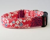 Red and Blue Flowers Handmade Dog Collar