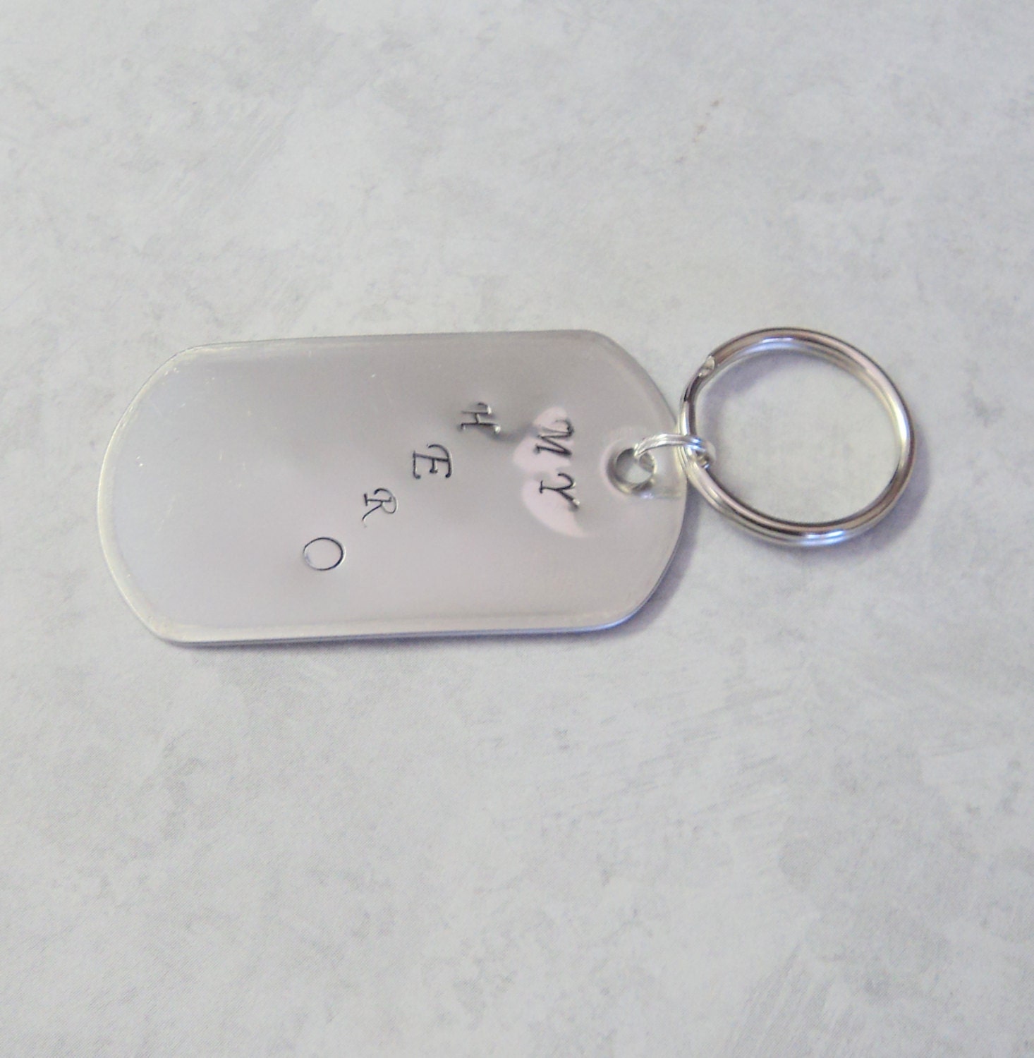 SALE Keyring Metal Stamped My Hero Dogtag Unisex