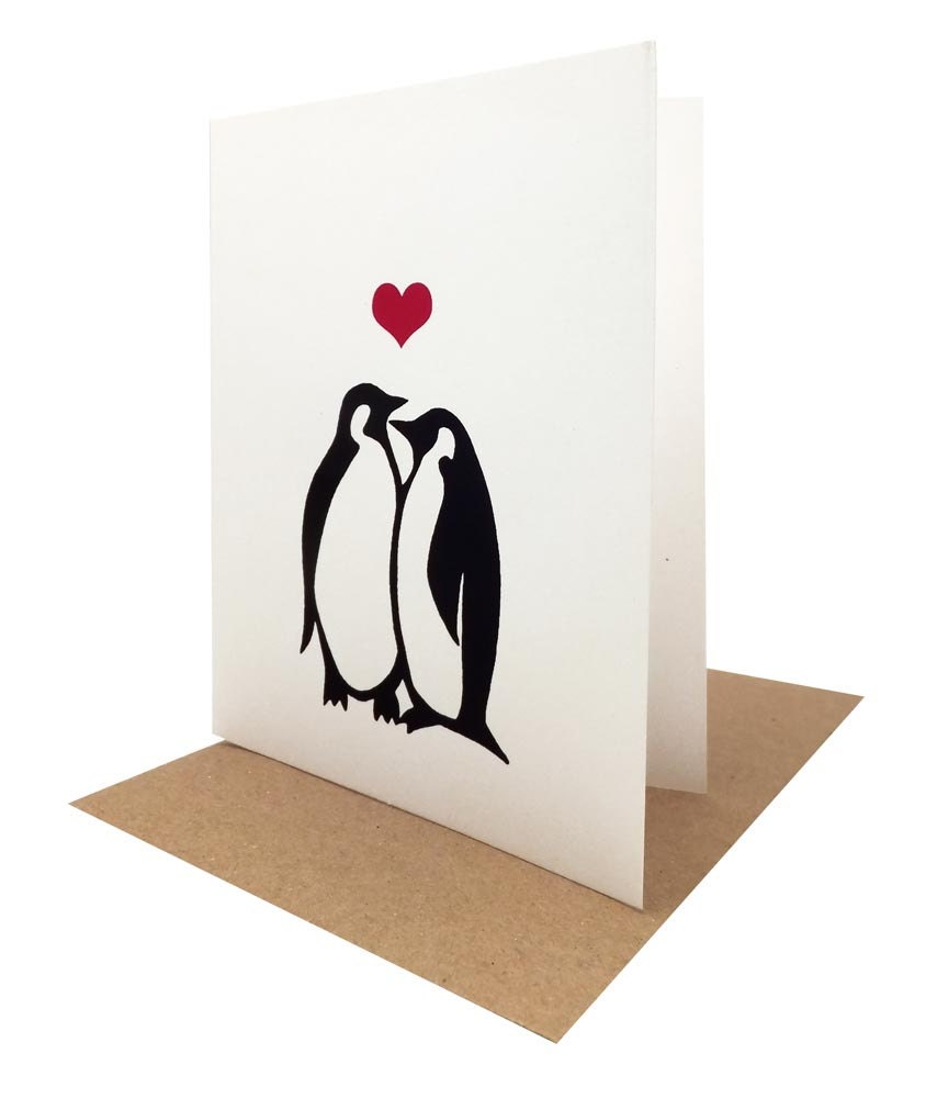 Penguins in Love -- Screenprinted Valentine's Day Card
