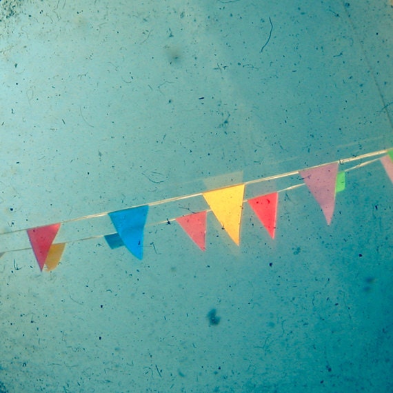 The Party -  carnival photography, bunting, rainbow colors, teal, simple art, nursery decor, kids wall art 8x8 Print