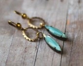 Romantic Aqua and Gold Earrings - Pale Mint Blue Opal Vintage Givre Glass - Spring Wedding - Elegant, Floral - gift Box