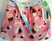 READY TO SHIP Her First Mod Purse in pleated Pink Cupcakes with Spring Argyle (see shop annc. for free shipping offer)