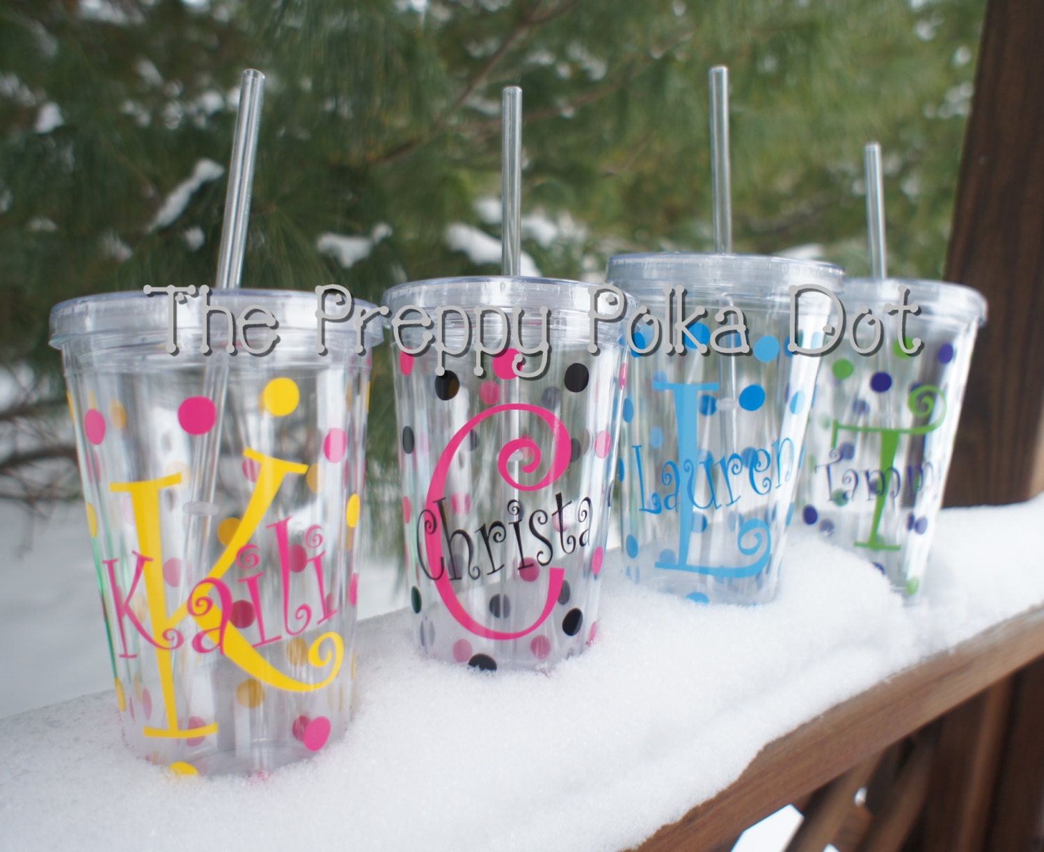 Personalized 16oz Tumbler Cup with Lid & Straw - Name over Initial Style