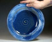 Plate dinner, ceramic dish stoneware platter, glazed in sapphire blue handmade by hughes pottery