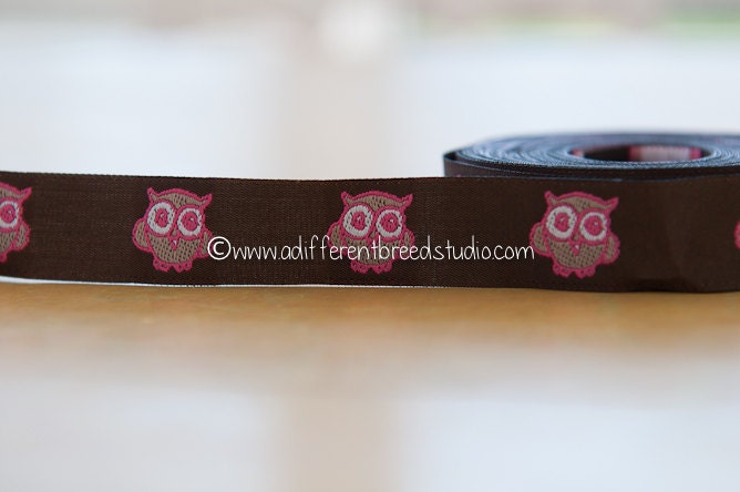 3 yards Pink Owls  -  Vintage Fabric Trim Ribbon Embroidered Mod Juvenile 70s New Old Stock