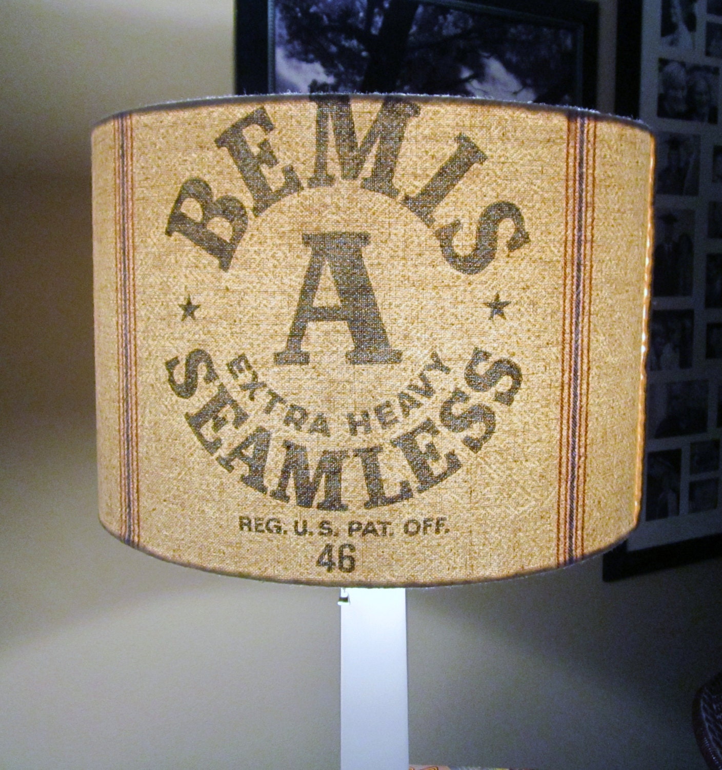 Vintage flour sack lamp shade 15x10 drum shade
