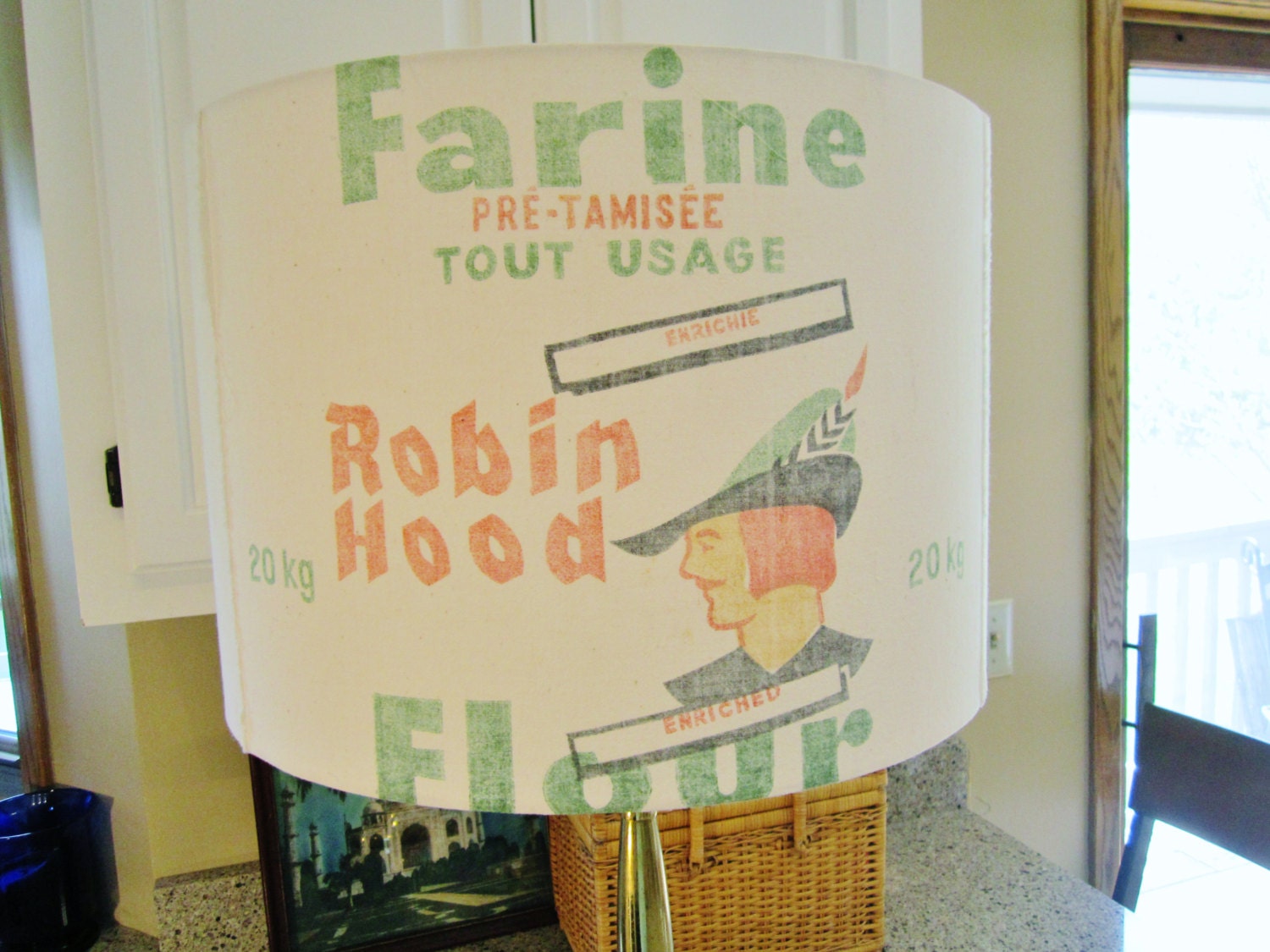 Robin Hood flour sack lamp shade Montreal Cananda with French label
