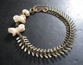 Coyote Bone and Brass Ribcage Chain Bracelet - Rolling the Bones No.2