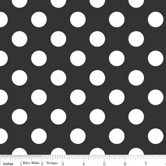 Polka Dots in Black and White - Medium-  for Riley Blake - 1 YARD Fabric