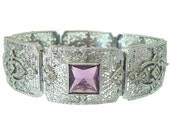 Art Deco Bracelet J.J.White Amethyst Crystal Filigree 1920s Art Deco Jewelry Wedding Jewelry
