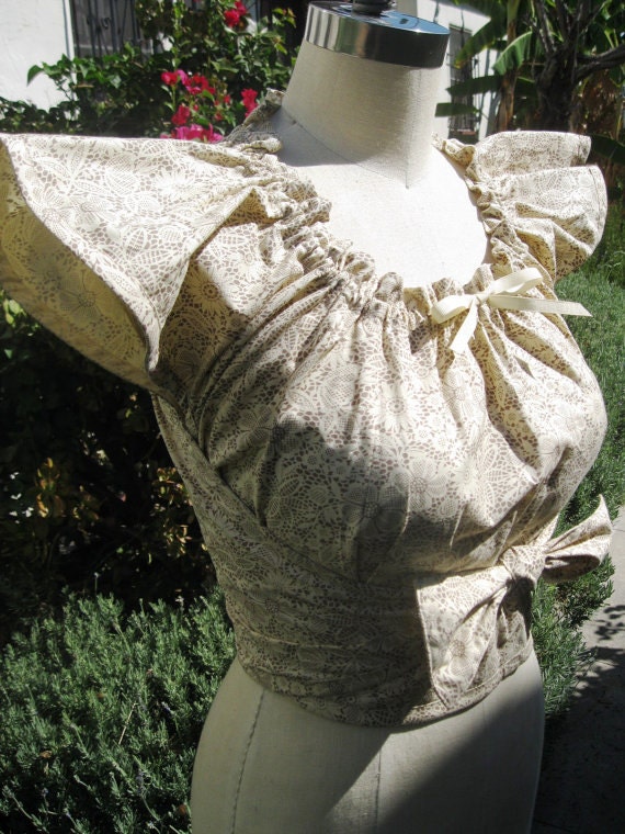 1940s style M-L size peasant wrap blouse feedsack repro Ready to ship