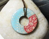 Stunning Large Aqua Blue and Red Sienna Taj Majal Designer Washer Hardware Pendant Necklace