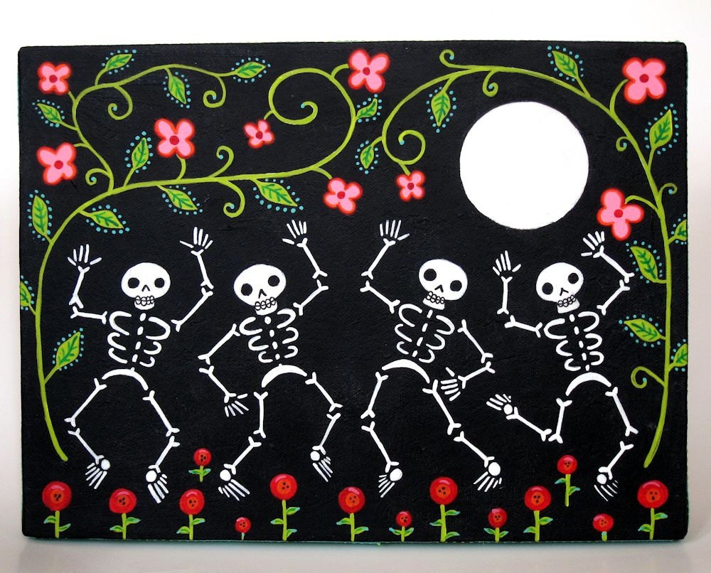 Moon Dance - original skeleton folk art painting
