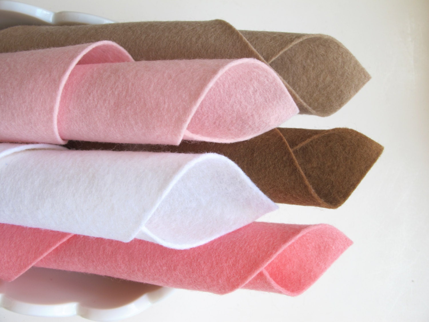 Wool Felt Fabric Sheets - Pink and Brown Color Story - 8 x 12 Felt Supply -  Beige Felt, Brown Felt, Pink Felt, White Felt