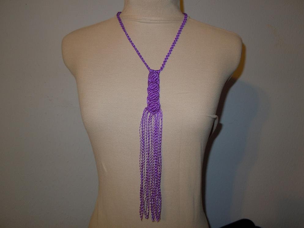 Macrame Necklace Berry Knot Purple Hand Crafted
