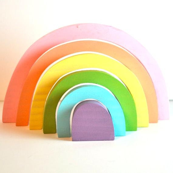 Kids Wooden Toy, Pastel Rainbow Stacker / Waldorf Toys
