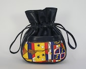 vintage mod navy blue nautical print hand bag