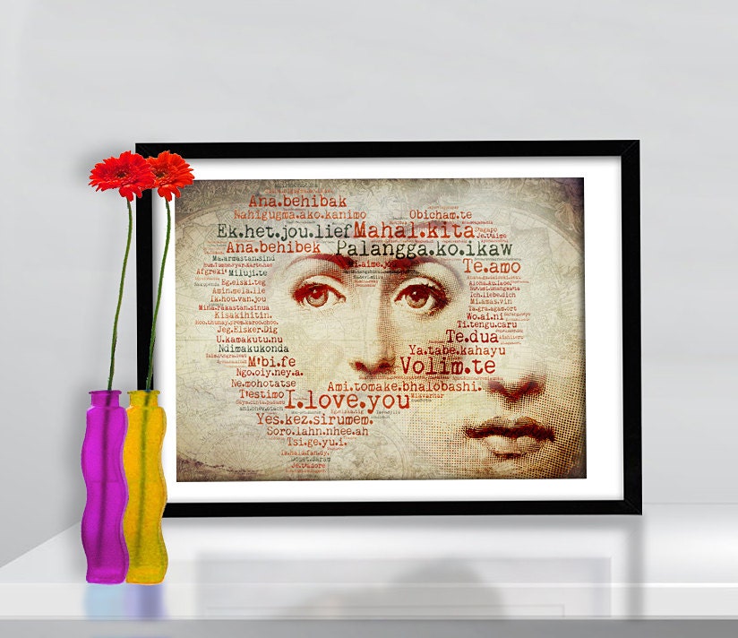Love Gift Print  art wall decor fornasetti heart love red gold typography handmade poster by artistico giclee large print