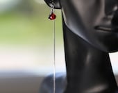 Gemstone Dangle Earrings, AAA Garnet Faceted Onion Briolettes, Rhudium Plated Over Sterling Silver Ear Thread