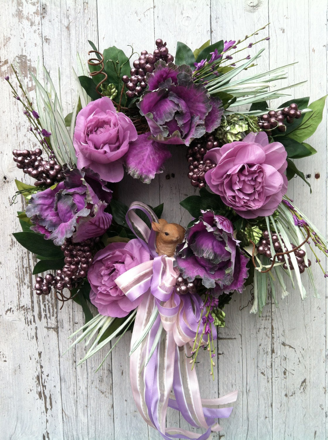 Purple Cabbage Spring Easter Bunny Wreath for Door