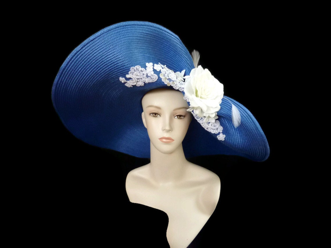 Kentucky Derby Hat, Spring Fashion, Wide Brim Hat, Garden and Tea Party Hat in Azure Blue is All About - "DERBY DRAMA"