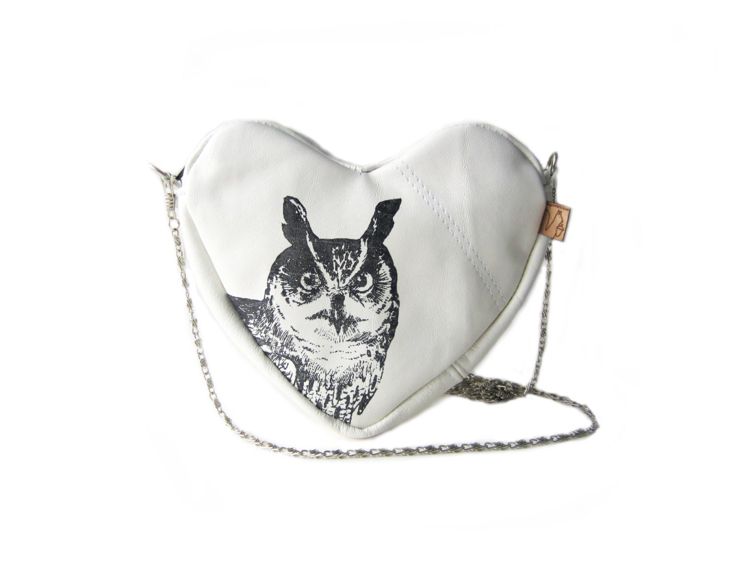 white leather shoulder bag hip bag screenprint owl