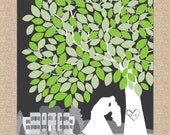Canvas Wedding Tree Guest Book - Personalized Skyline & Silhouette Gallery Wrapped Keepsake Print, 175 Signature Guestbook, Size: 18x24