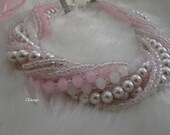 Chunky layered Wedding pink glass pearl,pink-white rondelle bead,pink seed bead necklace,Handmade , Bridal powder pink  Pearl  Necklace