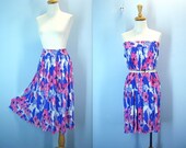 Vintage Skirt / Pleated Stretch Skirt / Floral 80s skirt / m