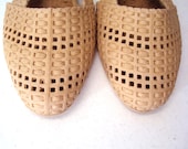 1980s Jelly Shoes / Tan Khaki Slip On  Sling Back Jelly Shoes / 10
