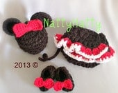 Minnie  Mouse set   Hat and diaper cover skirt and shoes Newborn -12 month