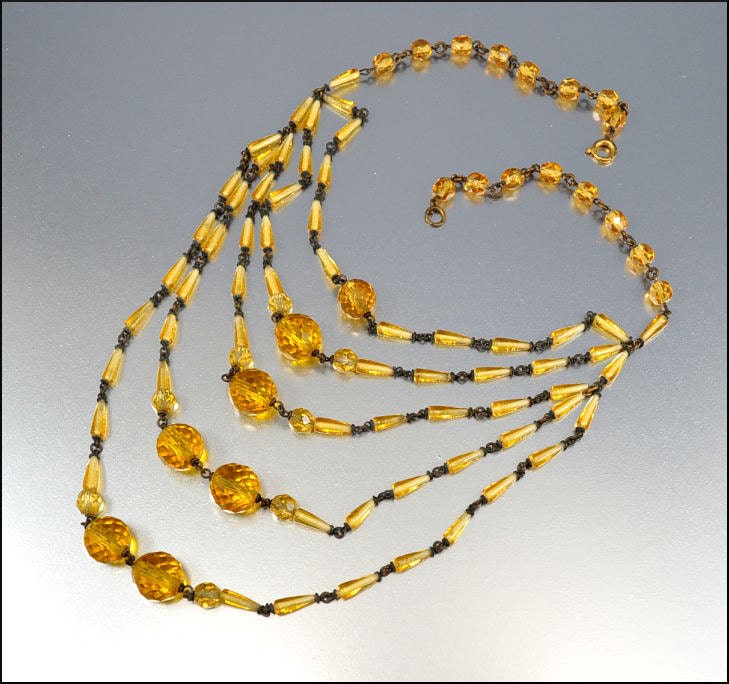 Czech Glass Art Deco Necklace Festoon Swag Amber Beads Vintage 1920s Art Deco Jewelry