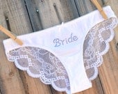 Something Blue BRIDE in BLUE or Silver Rhinestone Bridal Panties - Bride Undie with lacey bum - Bling underwear Size SMALL - Ships in 24hrs