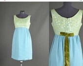 25% Off Sale Vintage 1960s Dress, 60s Dress mini crepe floral velvet bow party dress