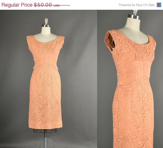 25% Off Sale Vintage 1960s Dress, 60s Dress wiggle lace designer Emma Domb blush party dress