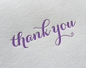 Letterpress folded thank you card - purple calligraphy font