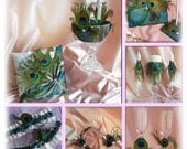 Peacock Wedding Basket Pillow , Teal Ring Pillow, Flower Girl Basket wedding  guest book bridal garters candles flutes cake set 14 pieces