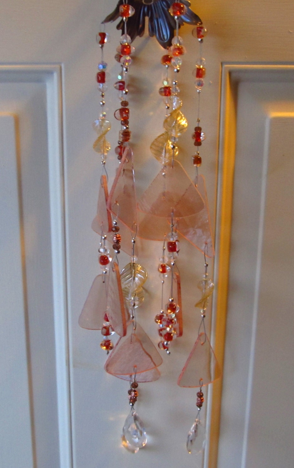 glass wind chime sun catcher stained glass, cantaloupe
