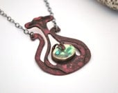 Red Patina Abalone Necklace, Copper Necklace,  Botanical Necklace, Statement Necklace, Hammered Jewelry
