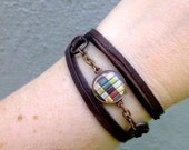bookish: repurposed vintage book spines abstract photo deerskin suede wrap bracelet/choker