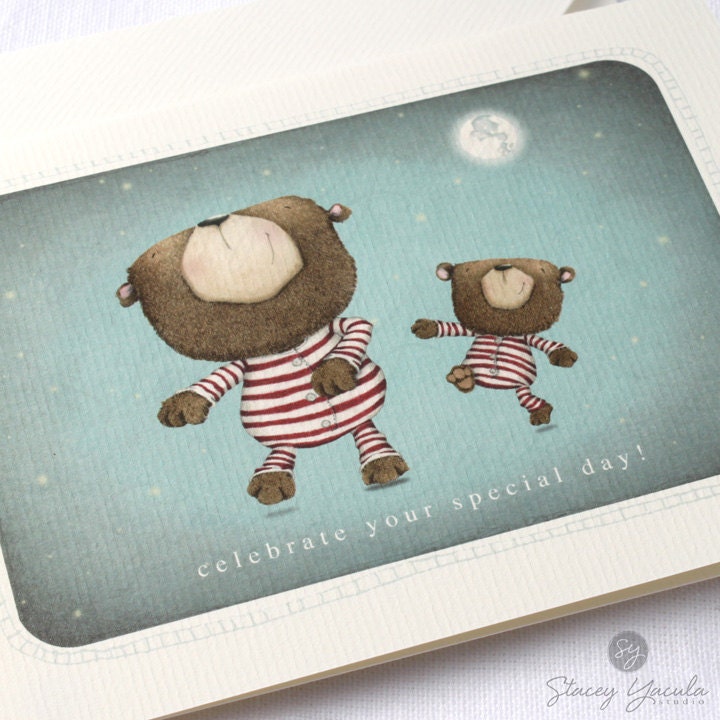 Greeting Card, Card, Everyday, Birthday, Brown Bear, Moon, Stars, Celebrate, Wishes, Dance by the Light of the Moon