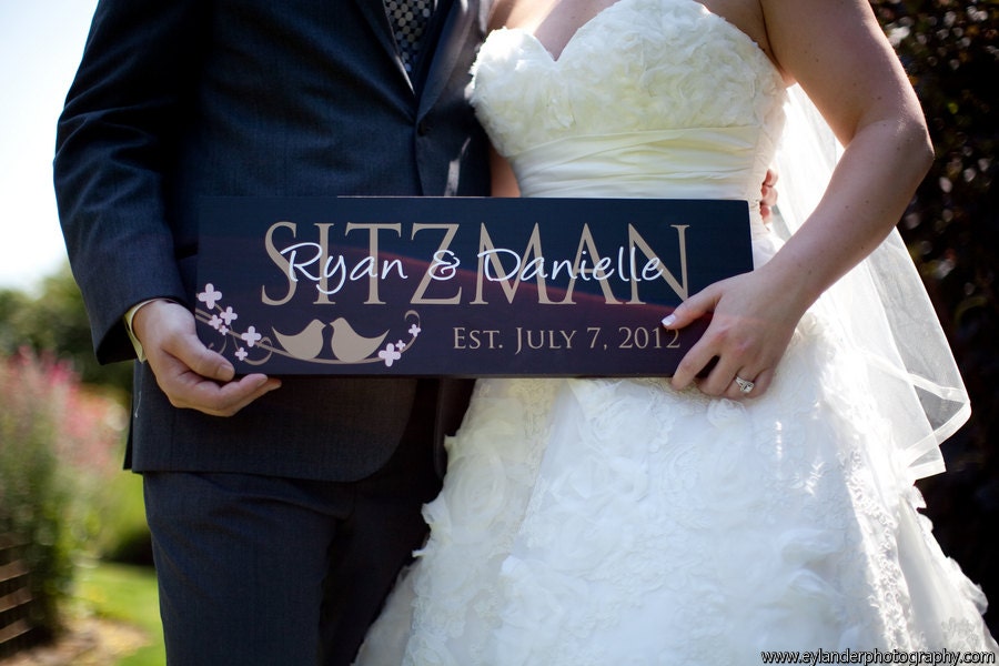 Custom Family Name Sign with Love Birds - Personalized Painted Name and Established Date Plaques - Perfect Gift Idea - ETS-76