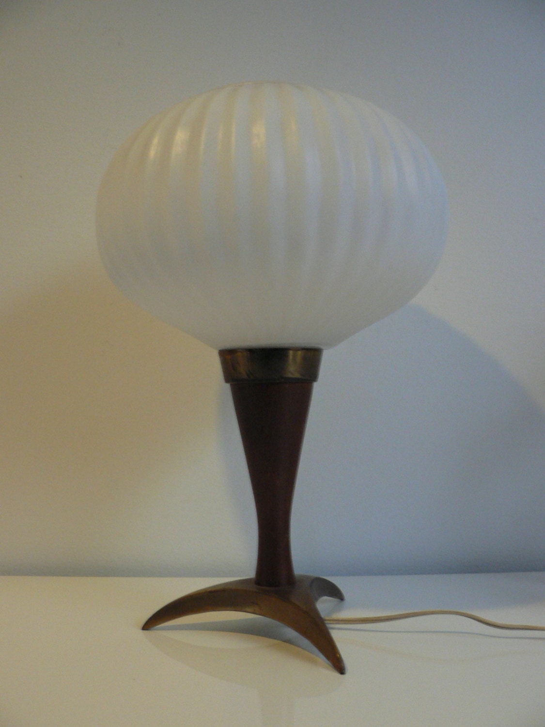 Vintage Danish Modern Teak table Lamp /Mid Century Modern Brass and glass Lamp/1950s Lighting