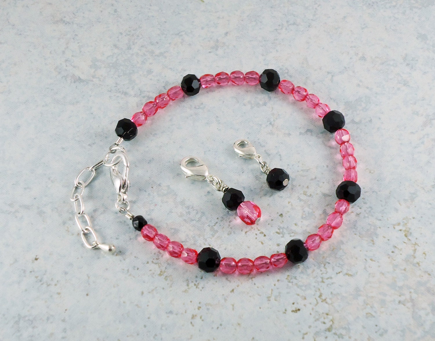 Points Tracker Calorie Calculator Counting Beadwork Bracelet Pink Black Crystal
