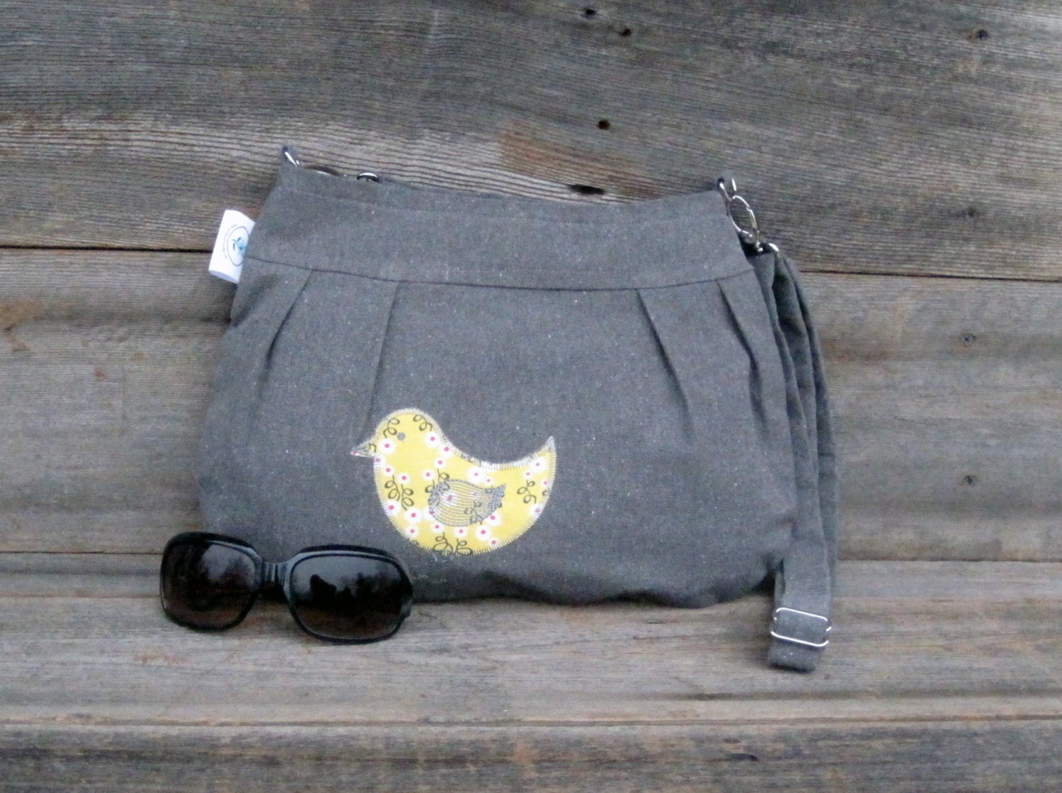Little Sophisticate Purse in Gray, Recycled Fabric with an Appliquéd Organic Bird of Your Choice