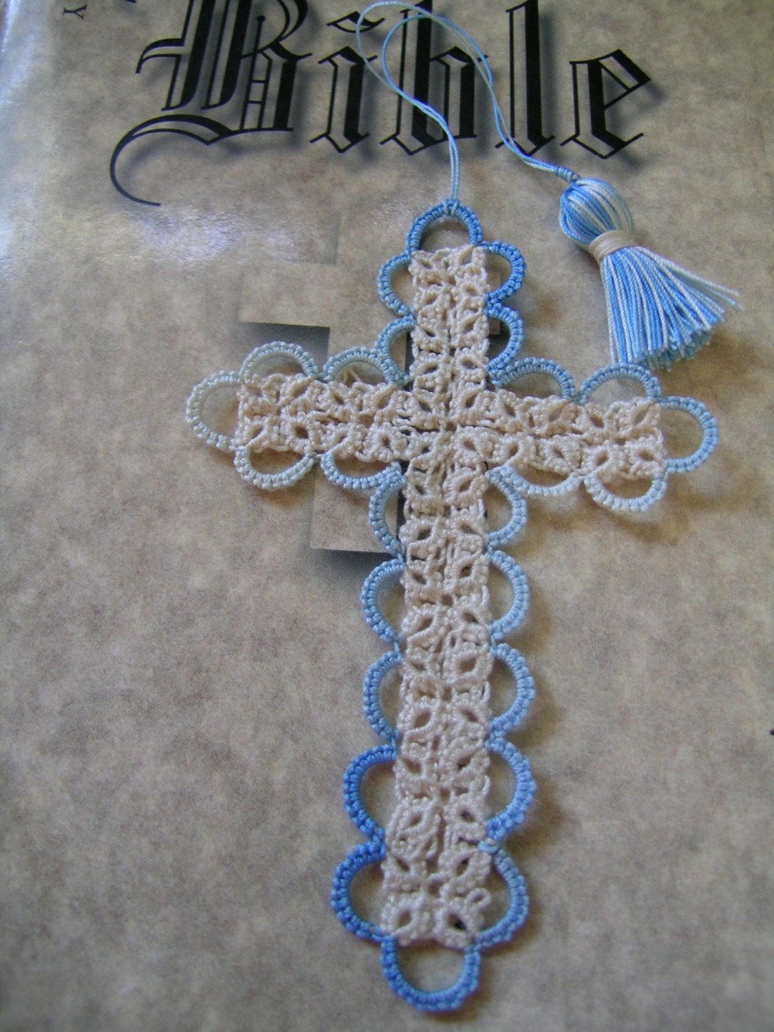 Bible Bookmark Tatted Cross Handmade Tatting  Vintage Crochet thread  Nice for Easter FREE SHIPPING