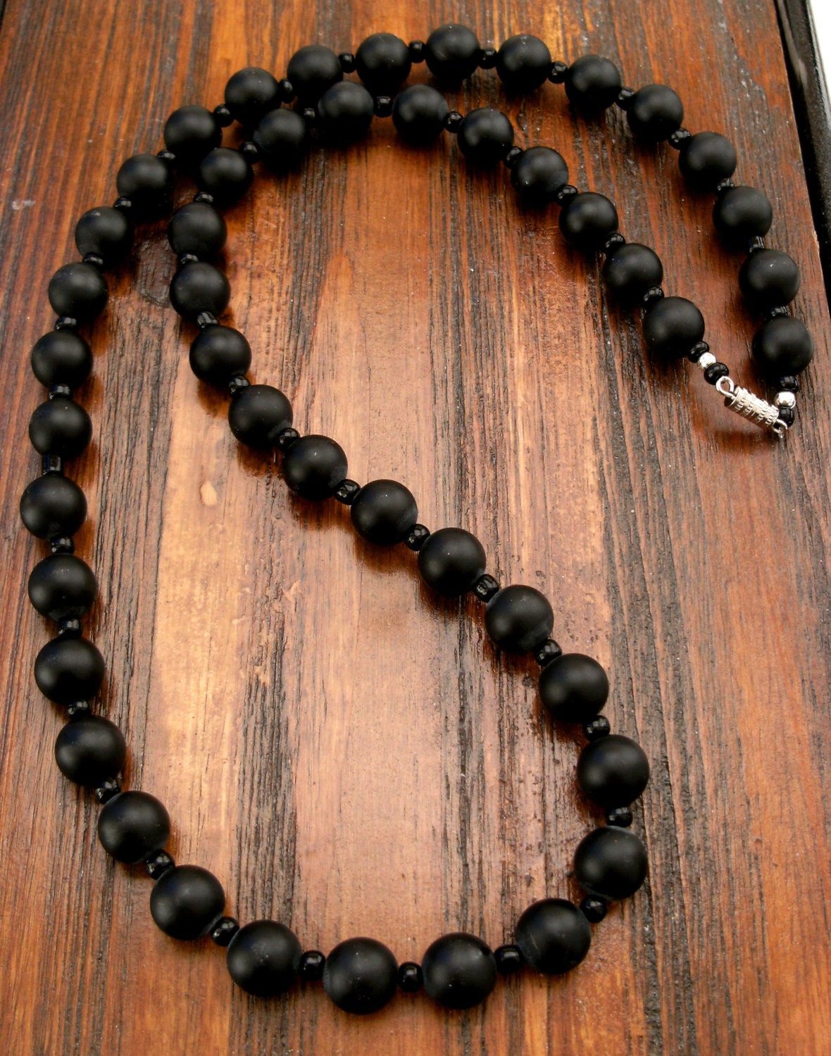 Men's Matte Black Onyx beaded necklace 24 inches