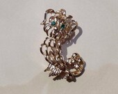 Summer Sale Gold Dog Emerald Eyes AVON Brooch Vintage