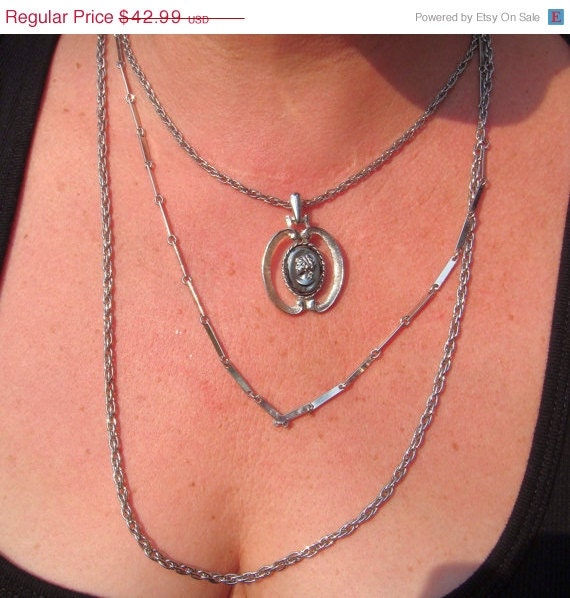 Summer Sale Vintage HMS Madeira Creations Cameo triple layer Necklace